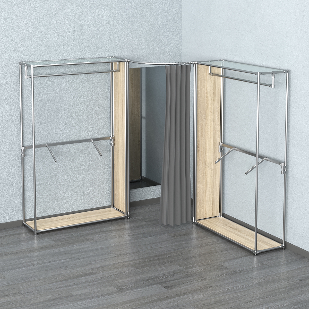 Примерочная (вход- дуга) с зеркалом из системы ХРОМ с поручнями №2-2 Дуб сонома