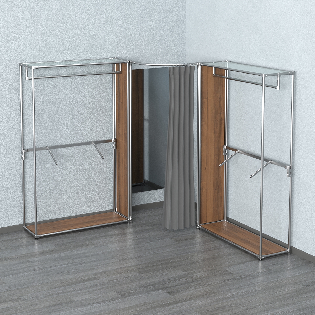 Примерочная (вход- дуга) с зеркалом из системы ХРОМ с поручнями №2-2 Орех