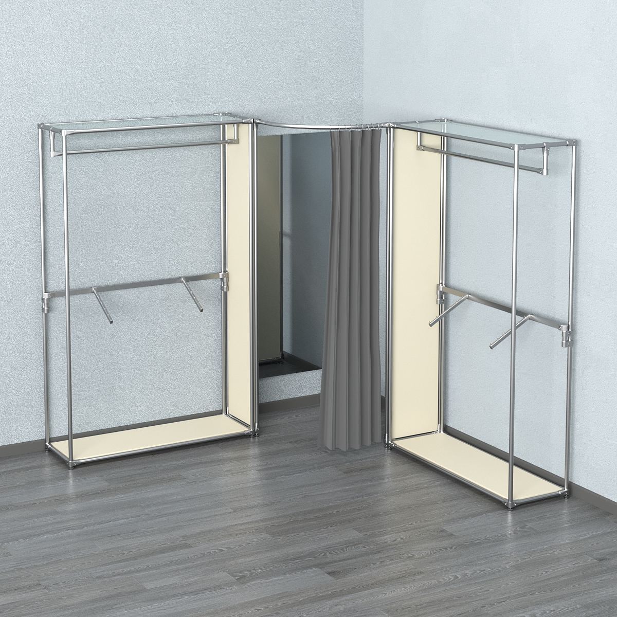 Примерочная (вход- дуга) с зеркалом из системы ХРОМ с поручнями №2-2 Крем Вайс