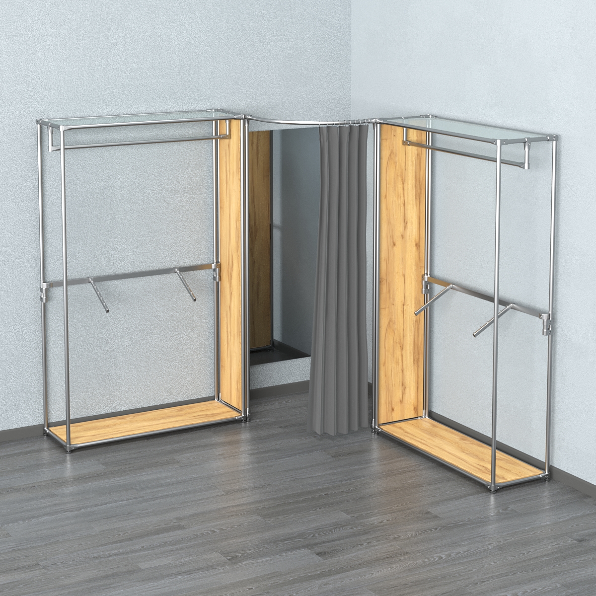 Примерочная (вход- дуга) с зеркалом из системы ХРОМ с поручнями №2-2 Дуб Золотистый