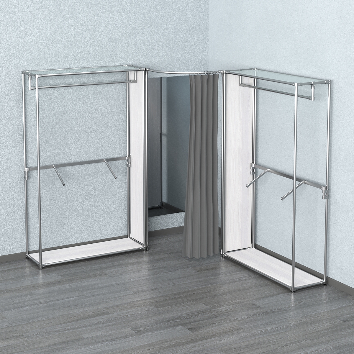 Примерочная (вход- дуга) с зеркалом из системы ХРОМ с поручнями №2-2 Ясень Анкор светлый