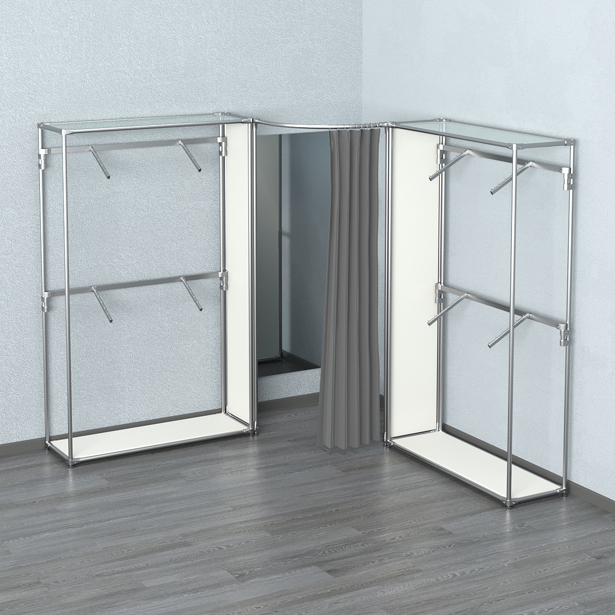 Примерочная (вход- дуга) с зеркалом из системы ХРОМ с поручнями №3-1 Белый