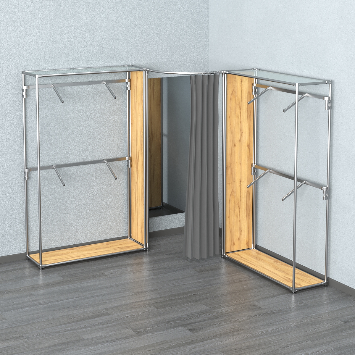 Примерочная (вход- дуга) с зеркалом из системы ХРОМ с поручнями №3-1 Дуб Золотистый