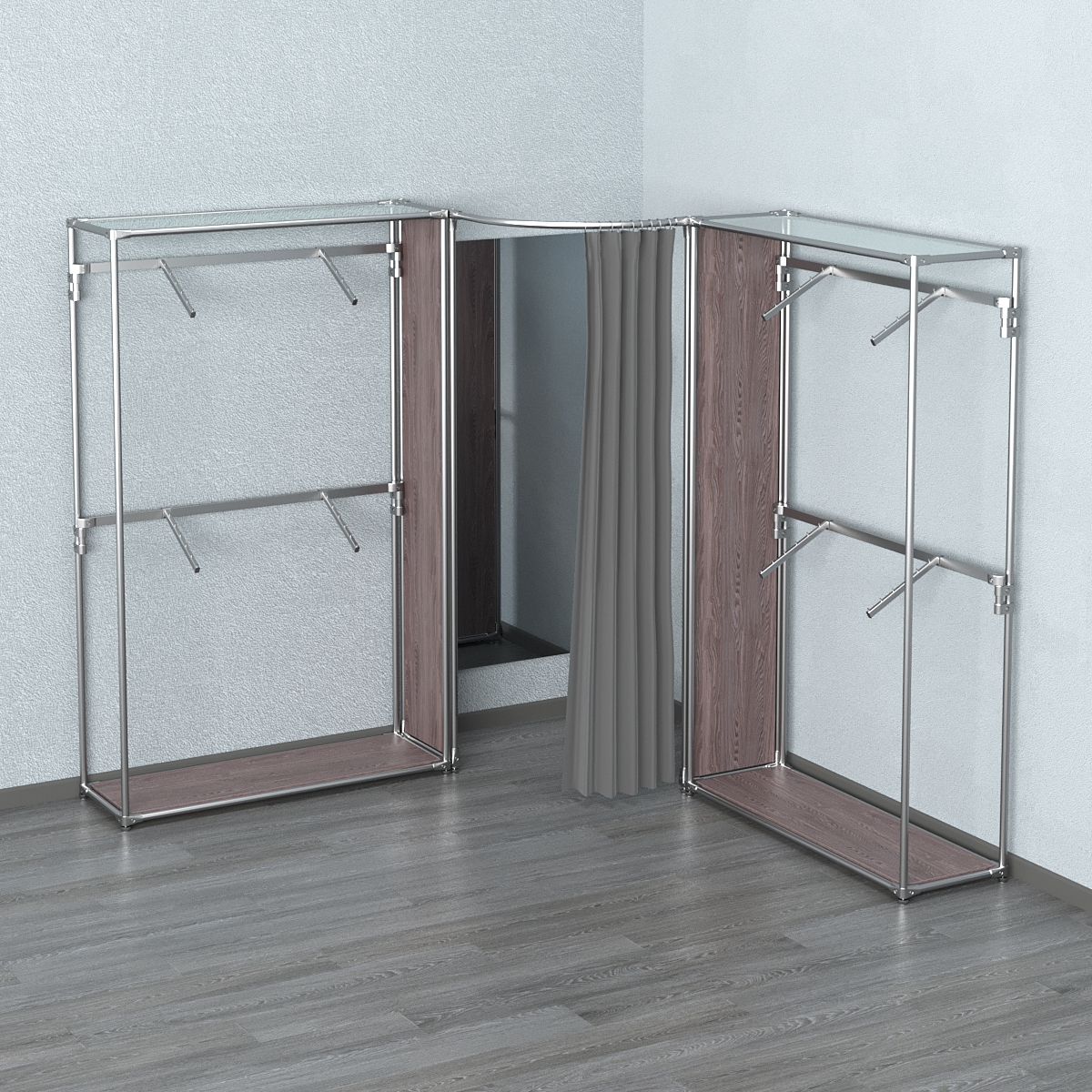 Примерочная (вход- дуга) с зеркалом из системы ХРОМ с поручнями №3-1 Ясень Анкор темный