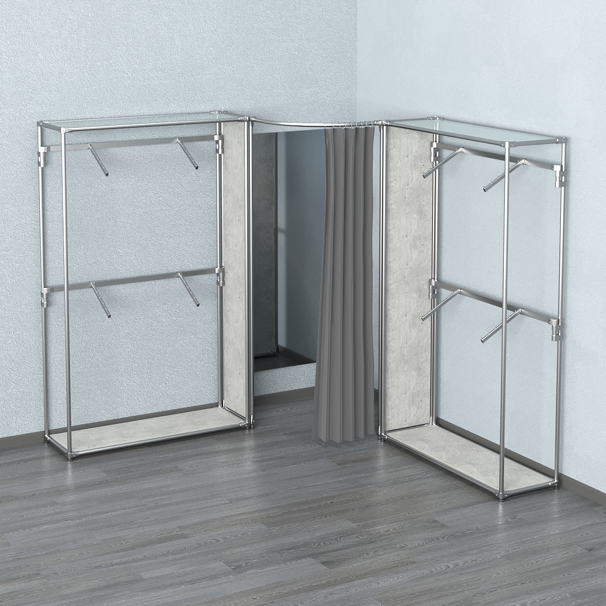 Примерочная (вход- дуга) с зеркалом из системы ХРОМ с поручнями №3-1 Метрополитан Грей