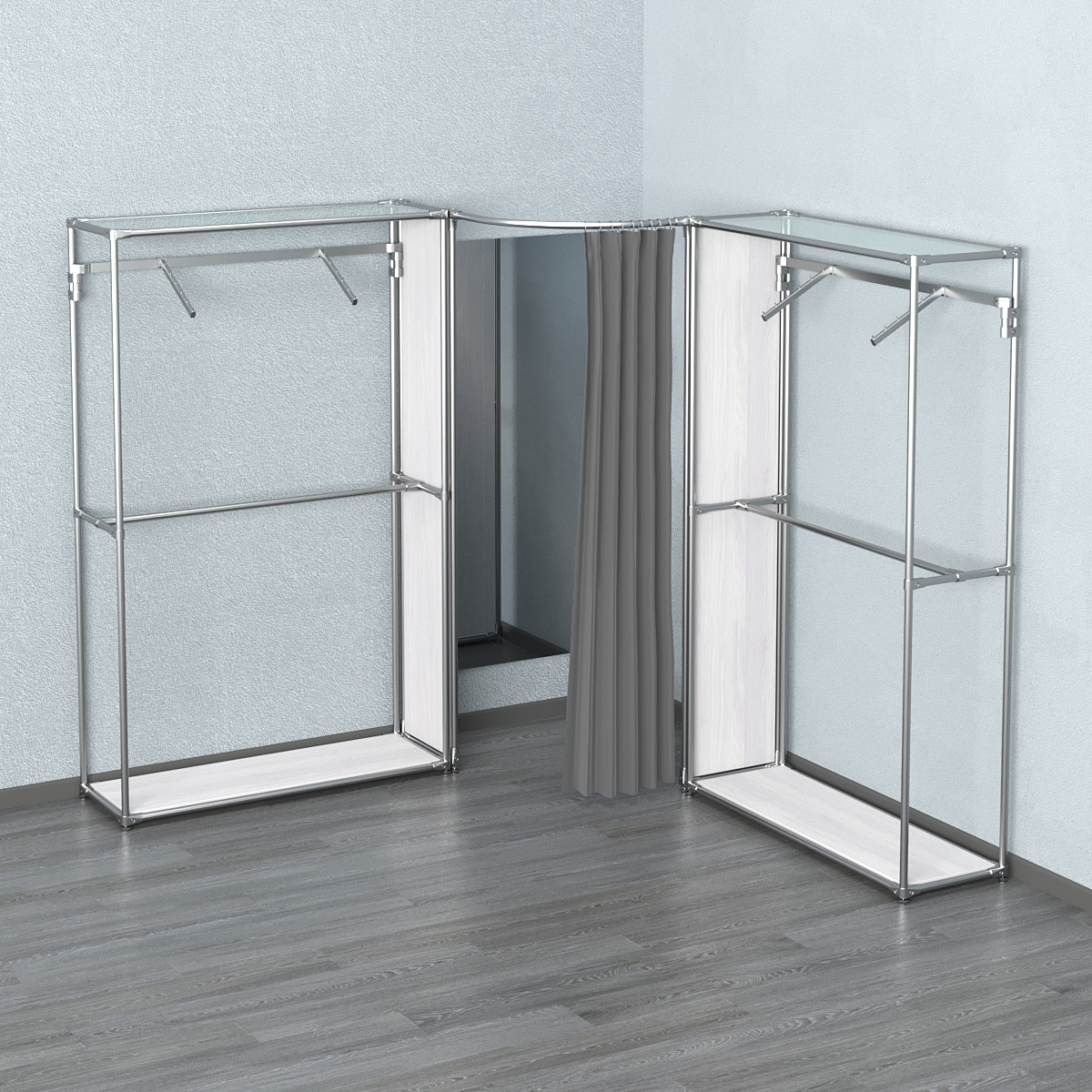 Примерочная (вход- дуга) с зеркалом из системы ХРОМ с поручнями №4-2 Ясень Анкор светлый