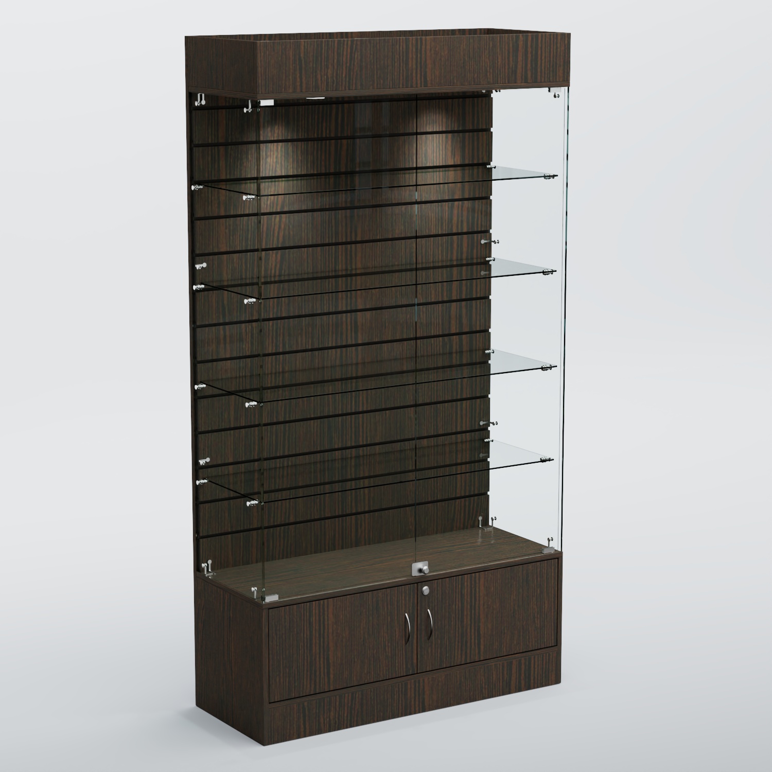 Витрина СЕТЬ №1-П с экономпанелью и полками Дуб Венге