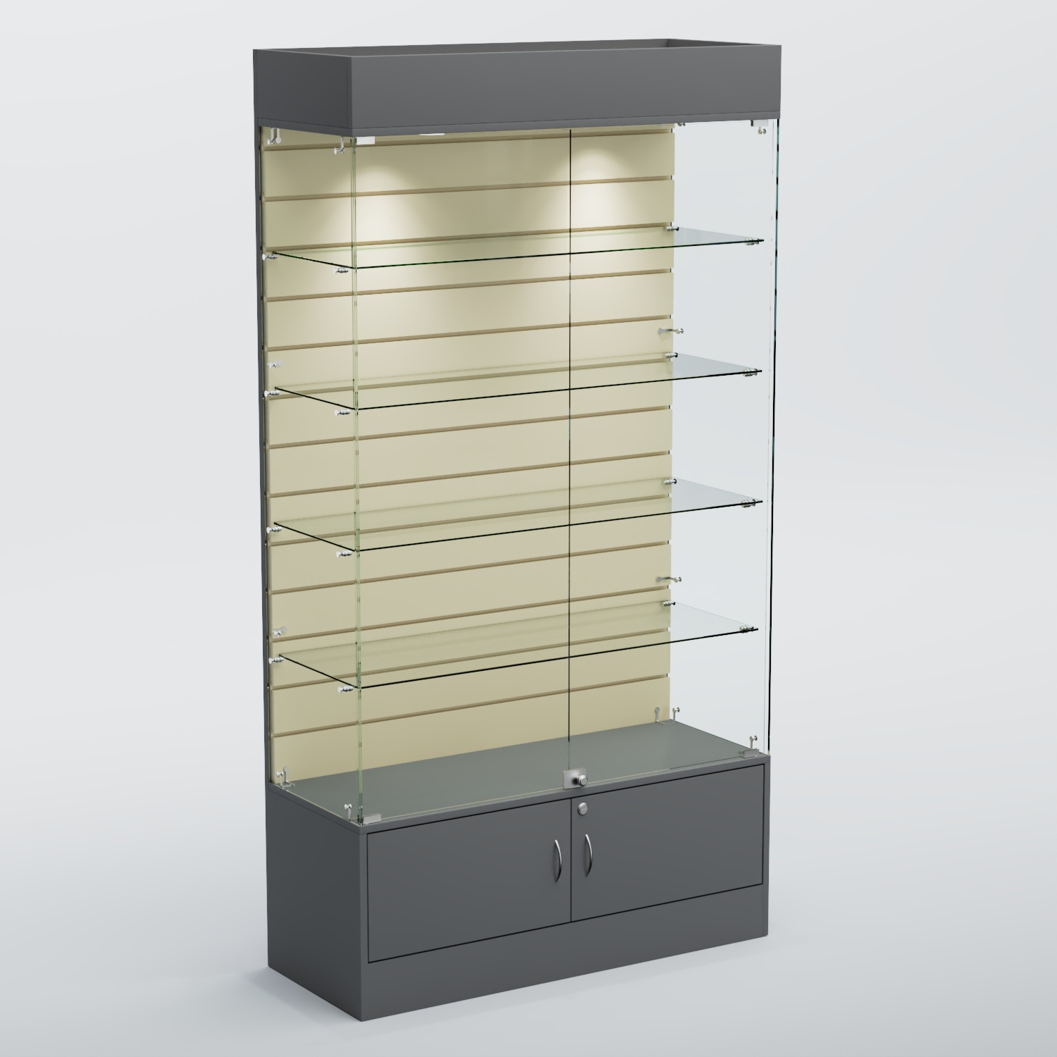 Витрина СЕТЬ №1-П с экономпанелью и полками Темно-серый + Крем Вайс