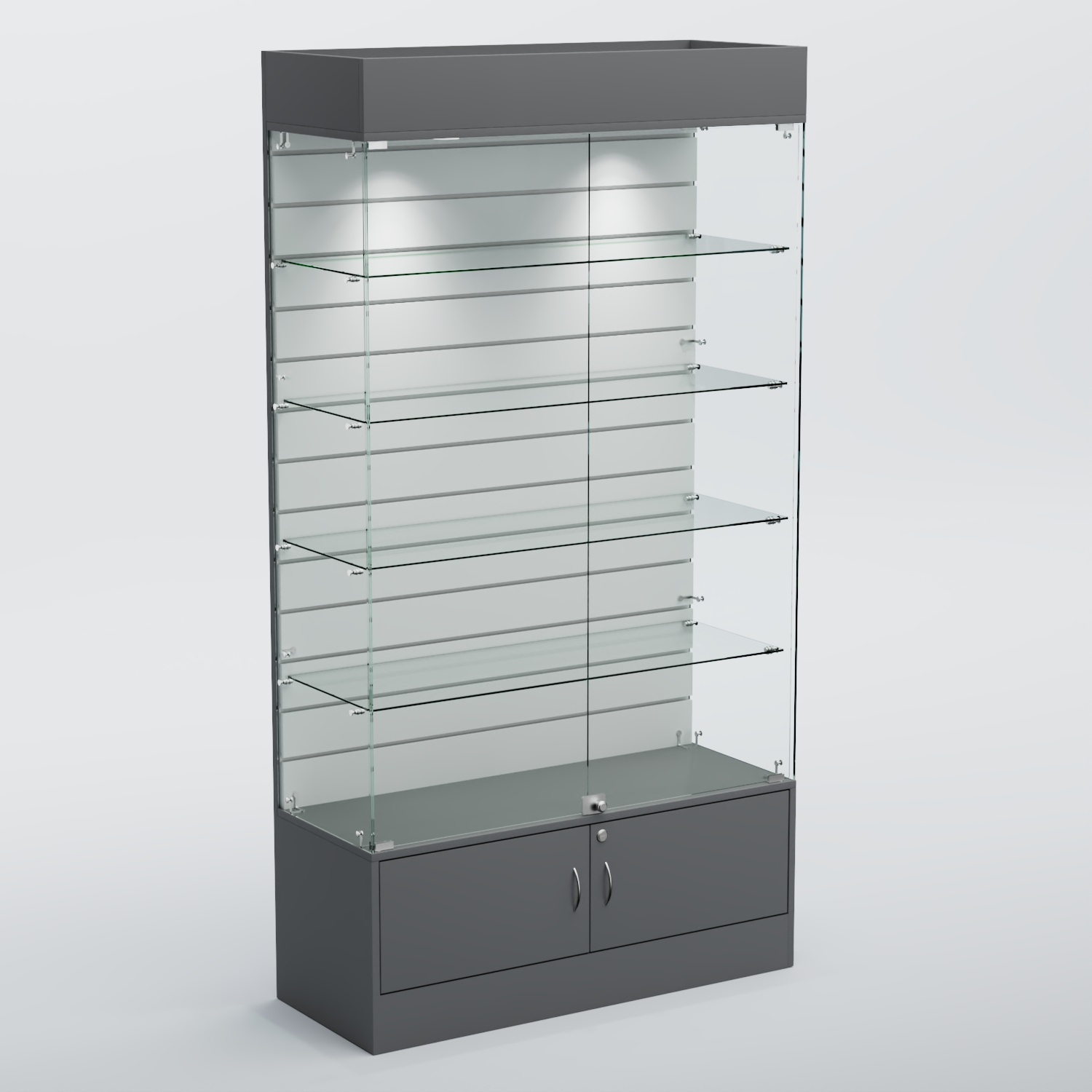 Витрина СЕТЬ №1-П с экономпанелью и полками Темно-Серый