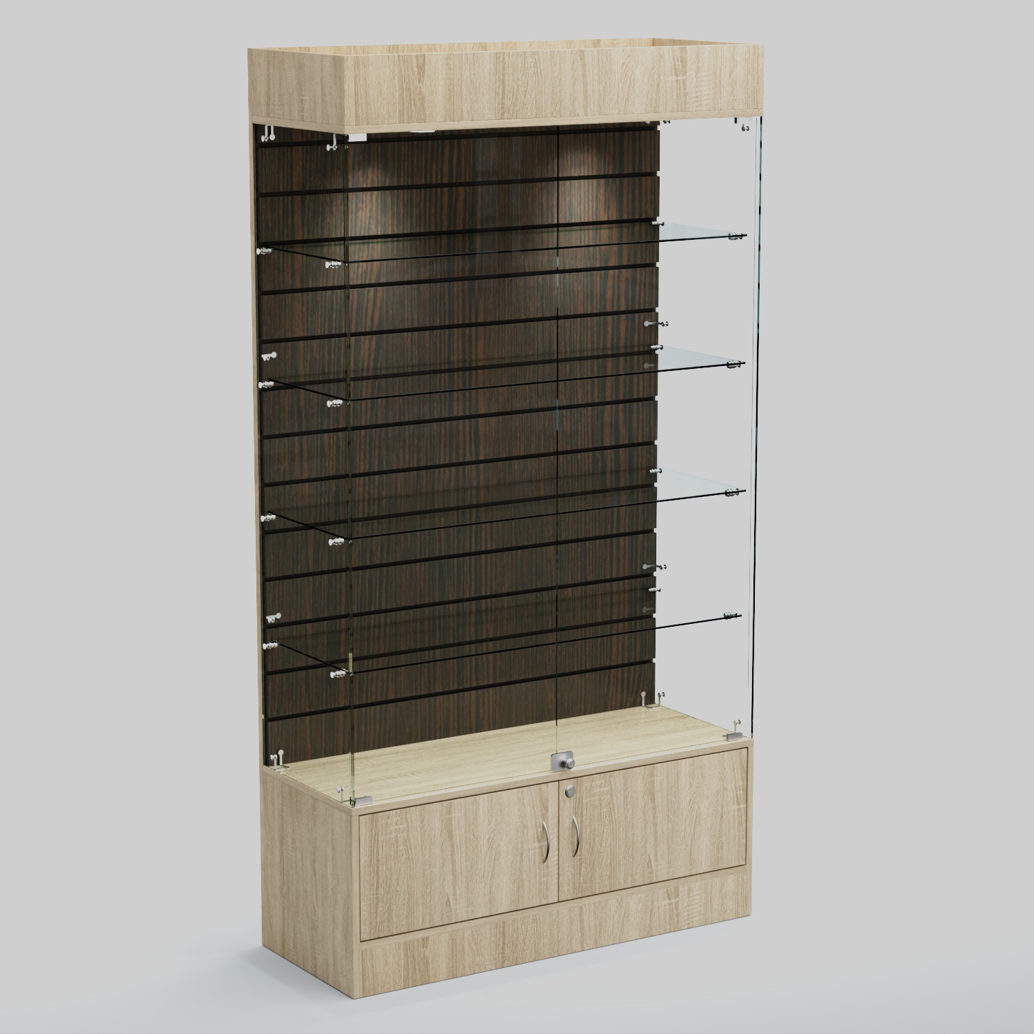 Витрина СЕТЬ №1-П с экономпанелью и полками Дуб Сонома + Дуб Венге