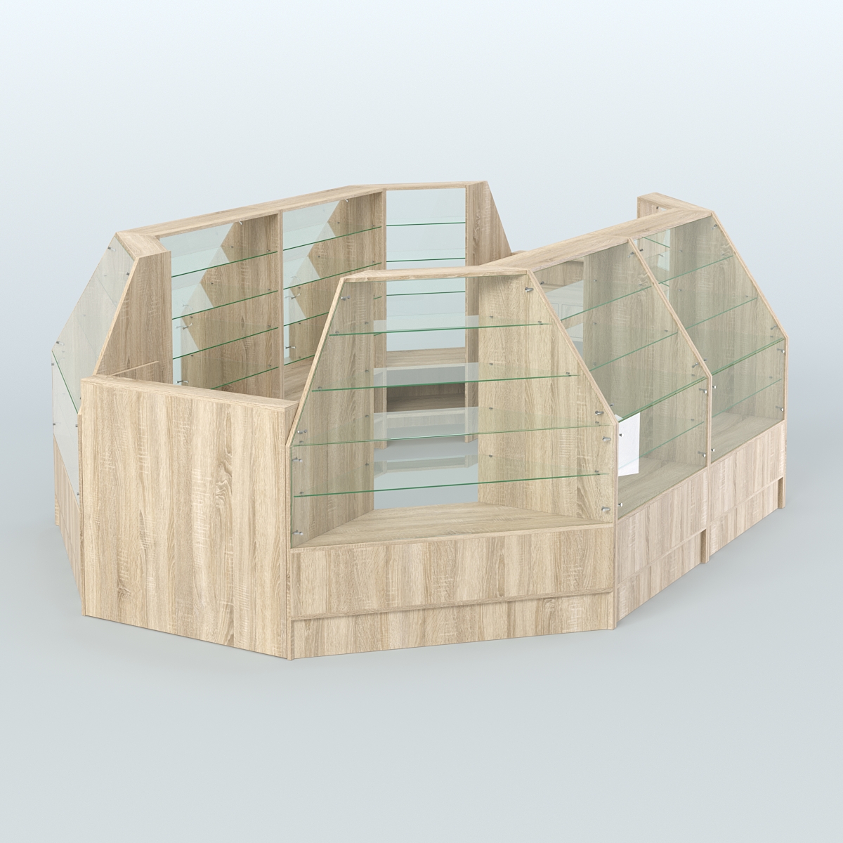 Низкий торговый остров серии Алмаз №3 с двумя кассовыми прилавками Дуб сонома