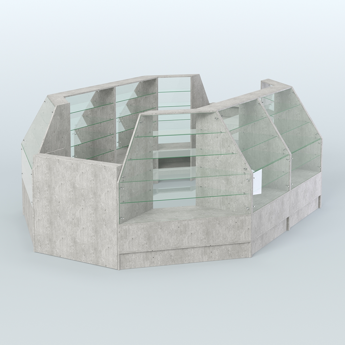 Низкий торговый остров серии Алмаз №3 с двумя кассовыми прилавками Метрополитан Грей