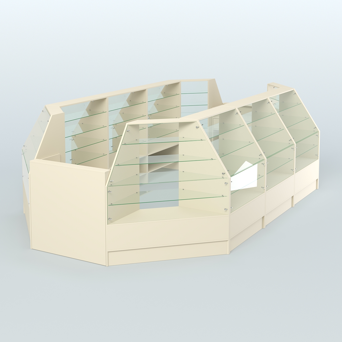 Низкий торговый остров серии Алмаз №5 большой, на два кассовых места Крем Вайс