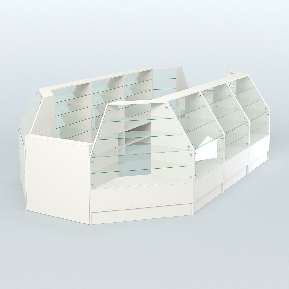 Низкий торговый остров серии Алмаз №5 большой, на два кассовых места Белый