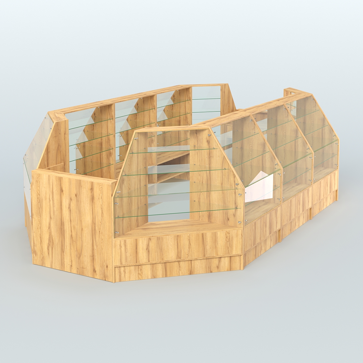 Низкий торговый остров серии Алмаз №5 большой, на два кассовых места Дуб Золотистый