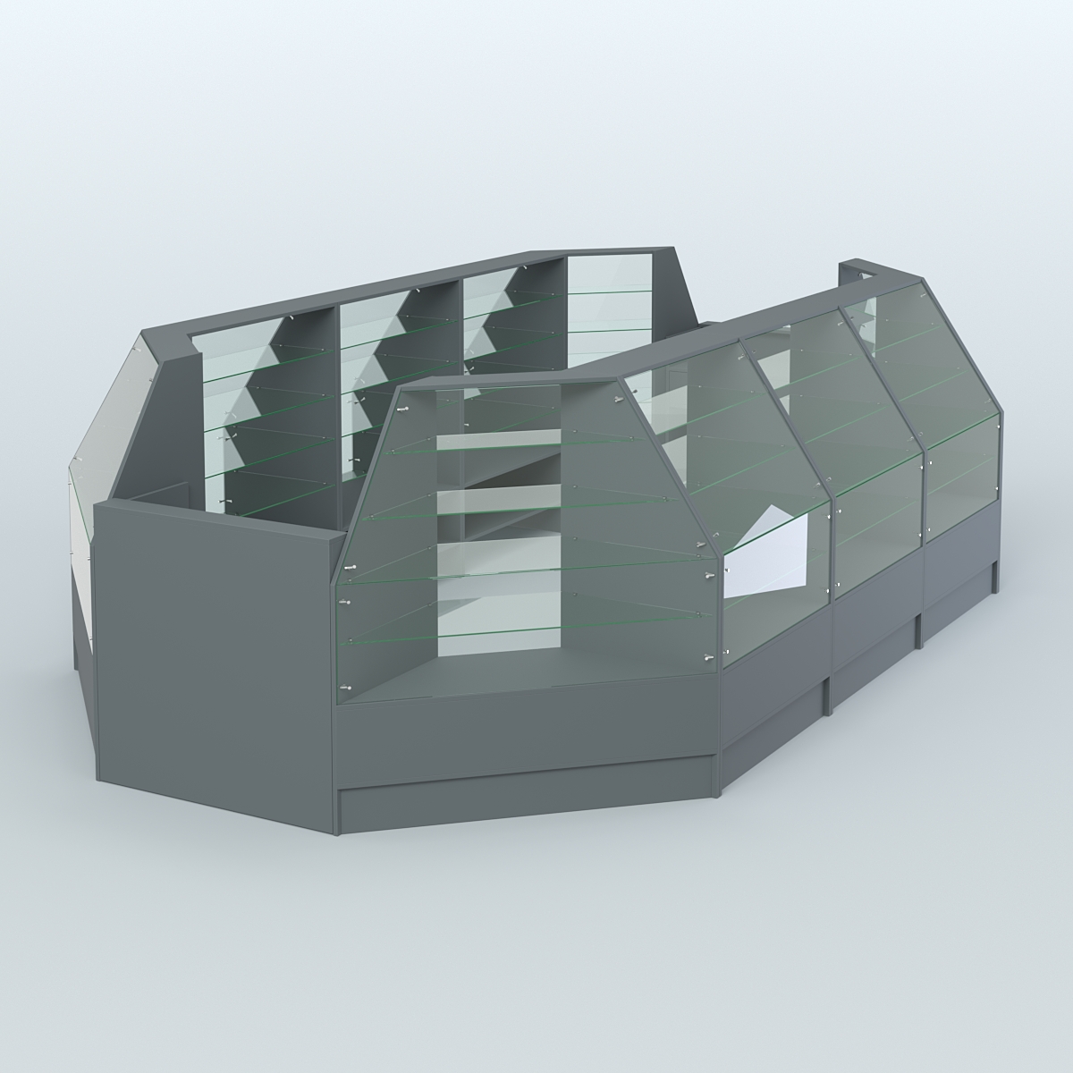 Низкий торговый остров серии Алмаз №5 большой, на два кассовых места Темно-Серый