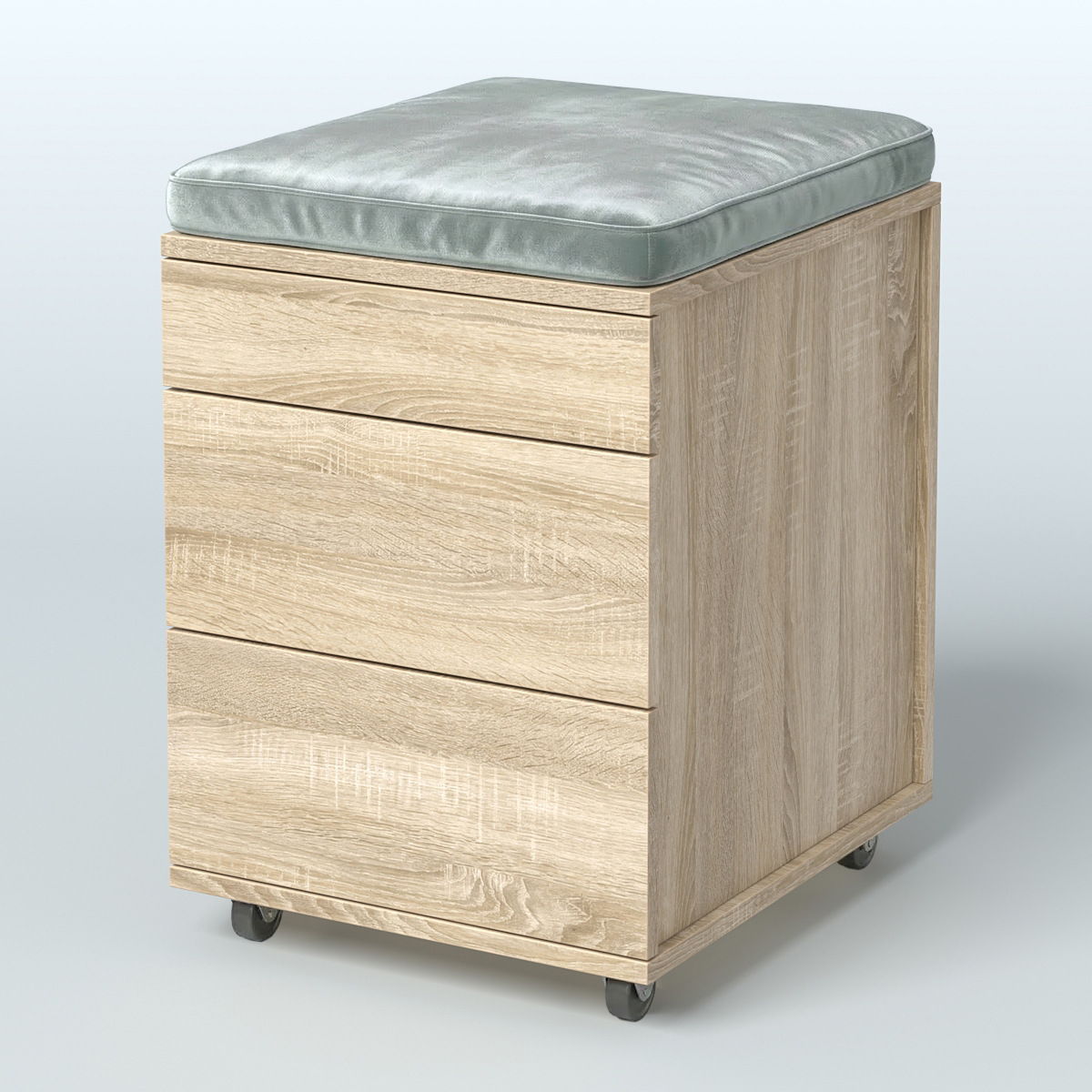 Тумба мобильная 2 ящика + 1 ящик-лоток с подушкой Фламинго, цвет белый + акация + бежевый Дуб Сонома