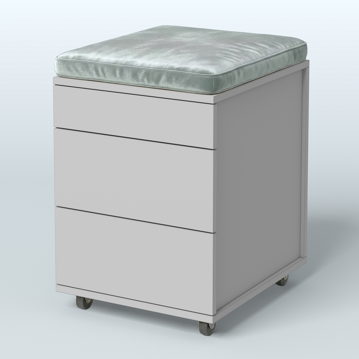 Тумба мобильная 2 ящика + 1 ящик-лоток с подушкой Фламинго, цвет белый + акация + бежевый Серый