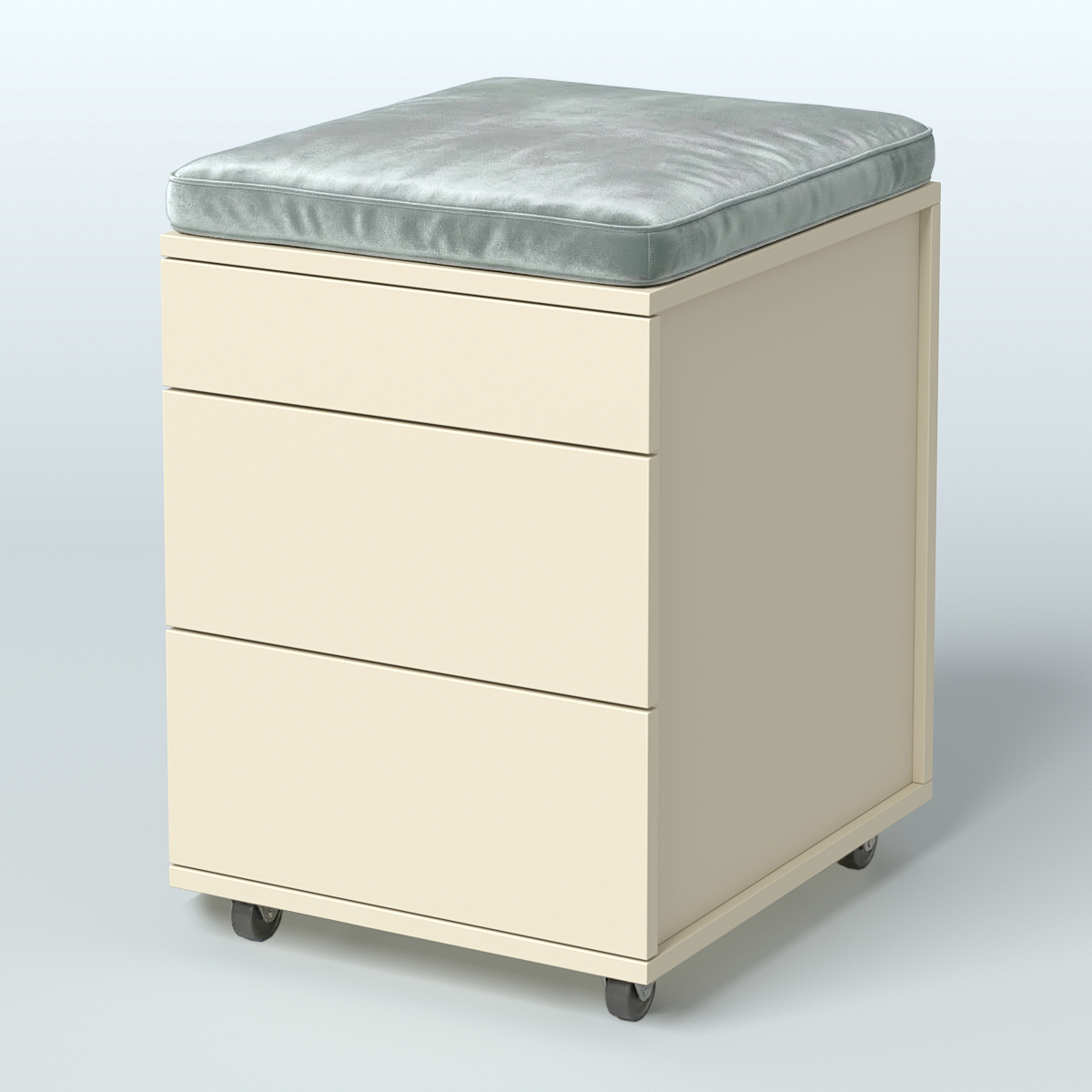 Тумба мобильная 2 ящика + 1 ящик-лоток с подушкой Фламинго, цвет белый + акация + бежевый Крем Вайс