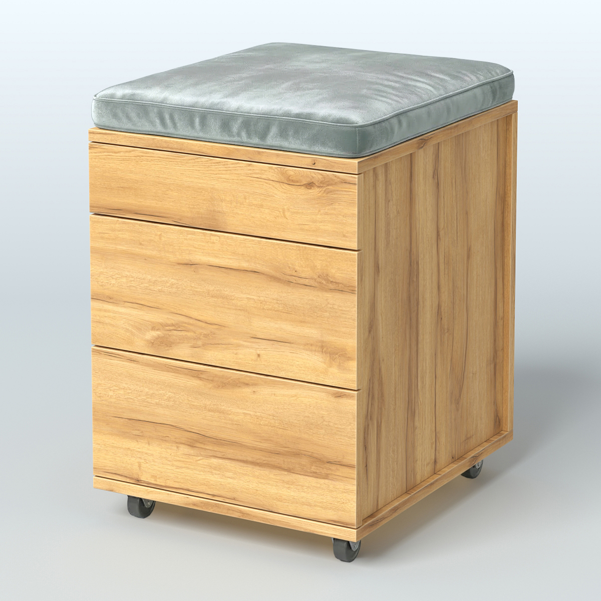 Тумба мобильная 2 ящика + 1 ящик-лоток с подушкой Фламинго, цвет белый + акация + бежевый Дуб Золотистый