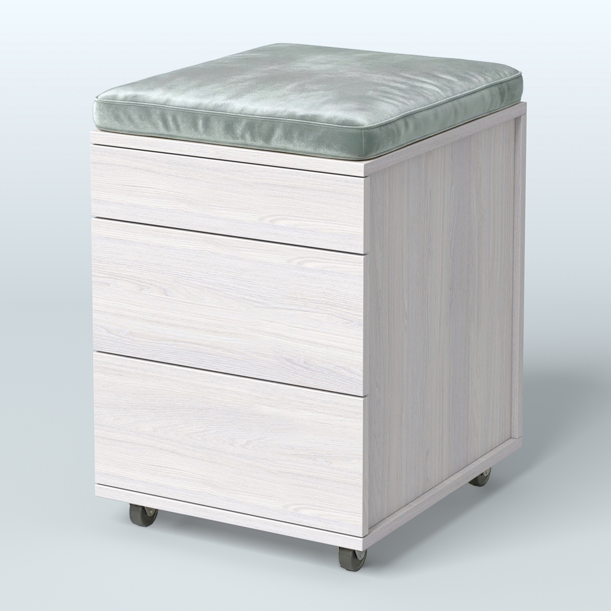 Тумба мобильная 2 ящика + 1 ящик-лоток с подушкой Фламинго, цвет белый + акация + бежевый Ясень Анкор светлый