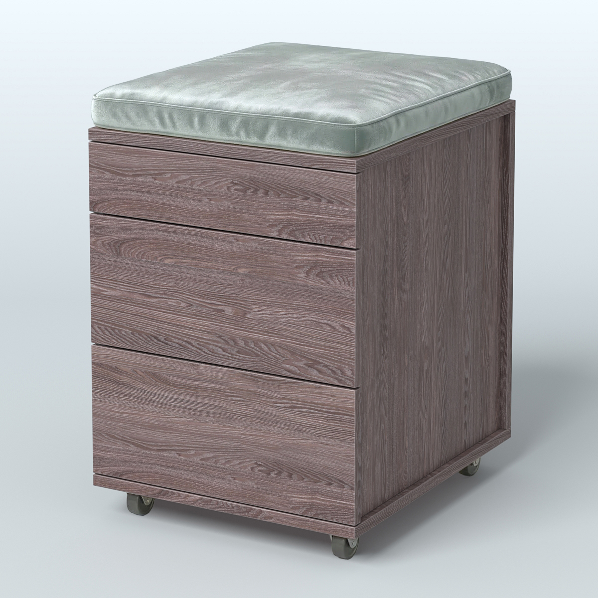 Тумба мобильная 2 ящика + 1 ящик-лоток с подушкой Фламинго, цвет белый + акация + бежевый Ясень Анкор темный