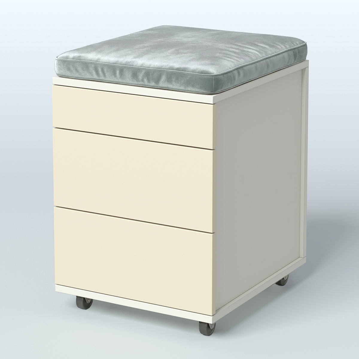 Тумба мобильная 2 ящика + 1 ящик-лоток с подушкой Фламинго, цвет белый + акация + бежевый Белый + Крем Вайс