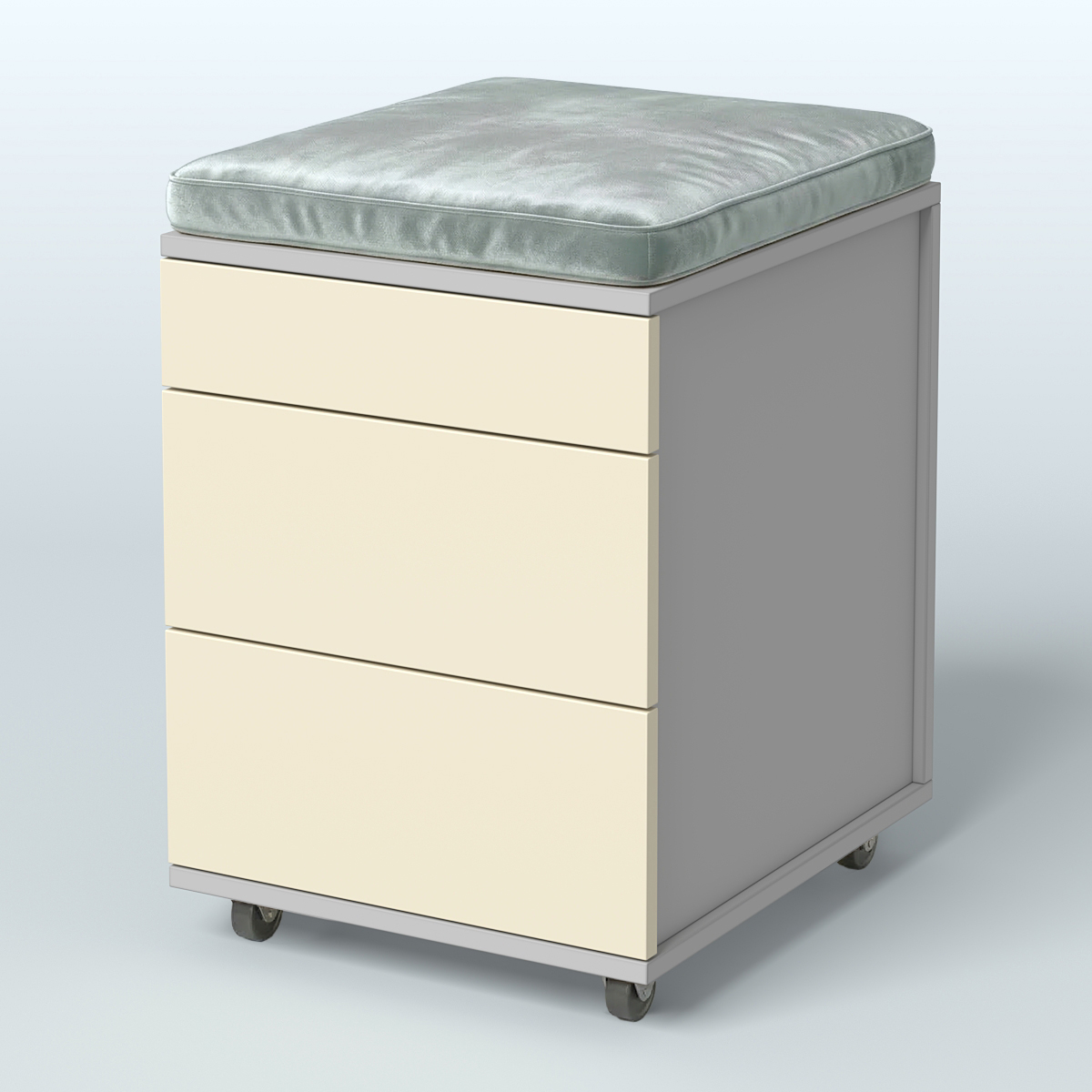 Тумба мобильная 2 ящика + 1 ящик-лоток с подушкой Фламинго, цвет белый + акация + бежевый Серый + Крем Вайс