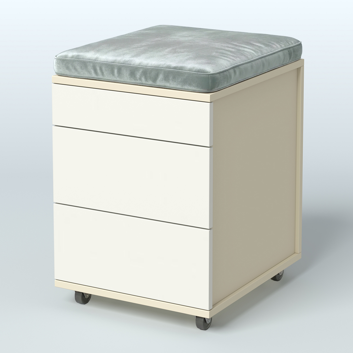 Тумба мобильная 2 ящика + 1 ящик-лоток с подушкой Фламинго, цвет белый + акация + бежевый Крем Вайс + Белый