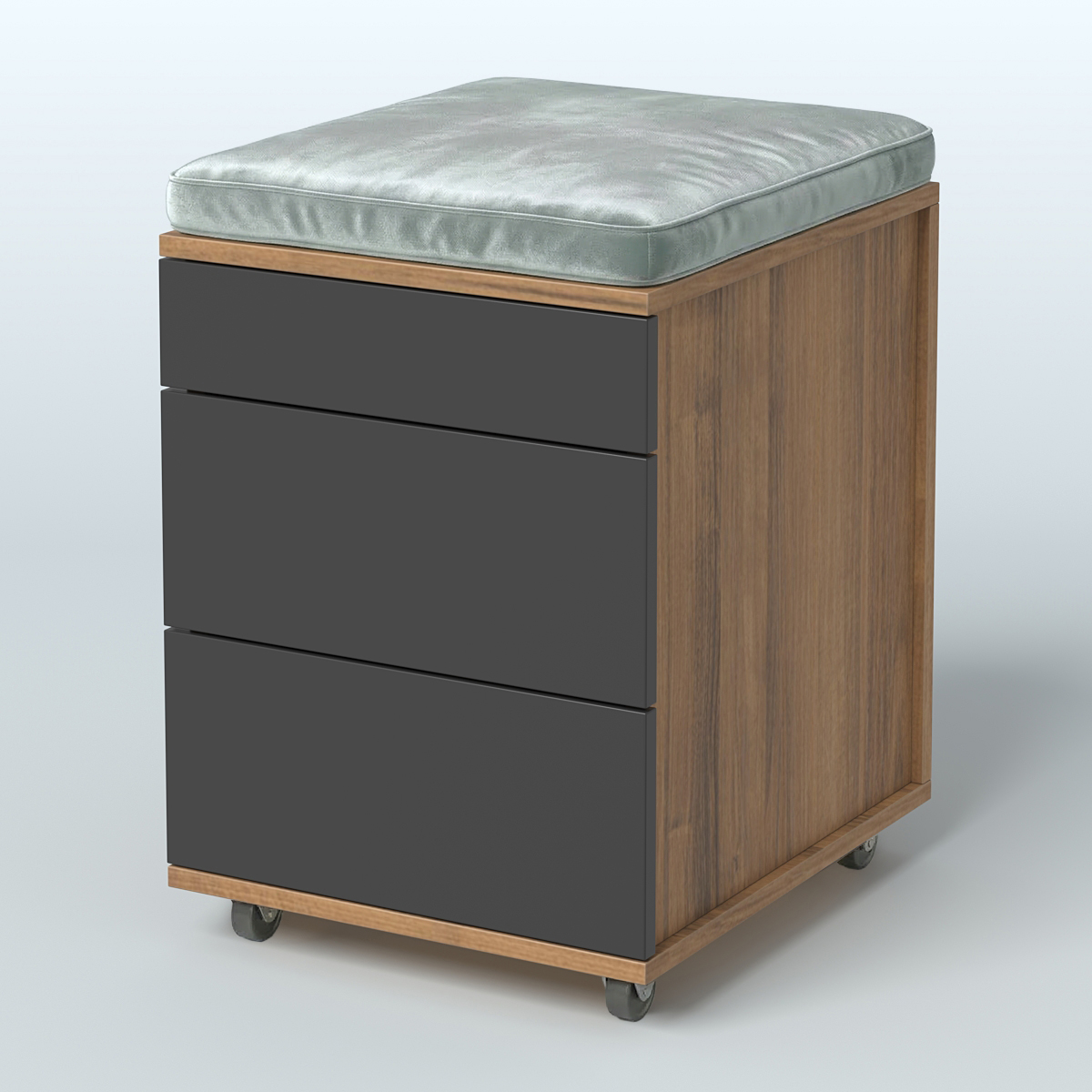 Тумба мобильная 2 ящика + 1 ящик-лоток с подушкой Фламинго, цвет белый + акация + бежевый Орех + Черный