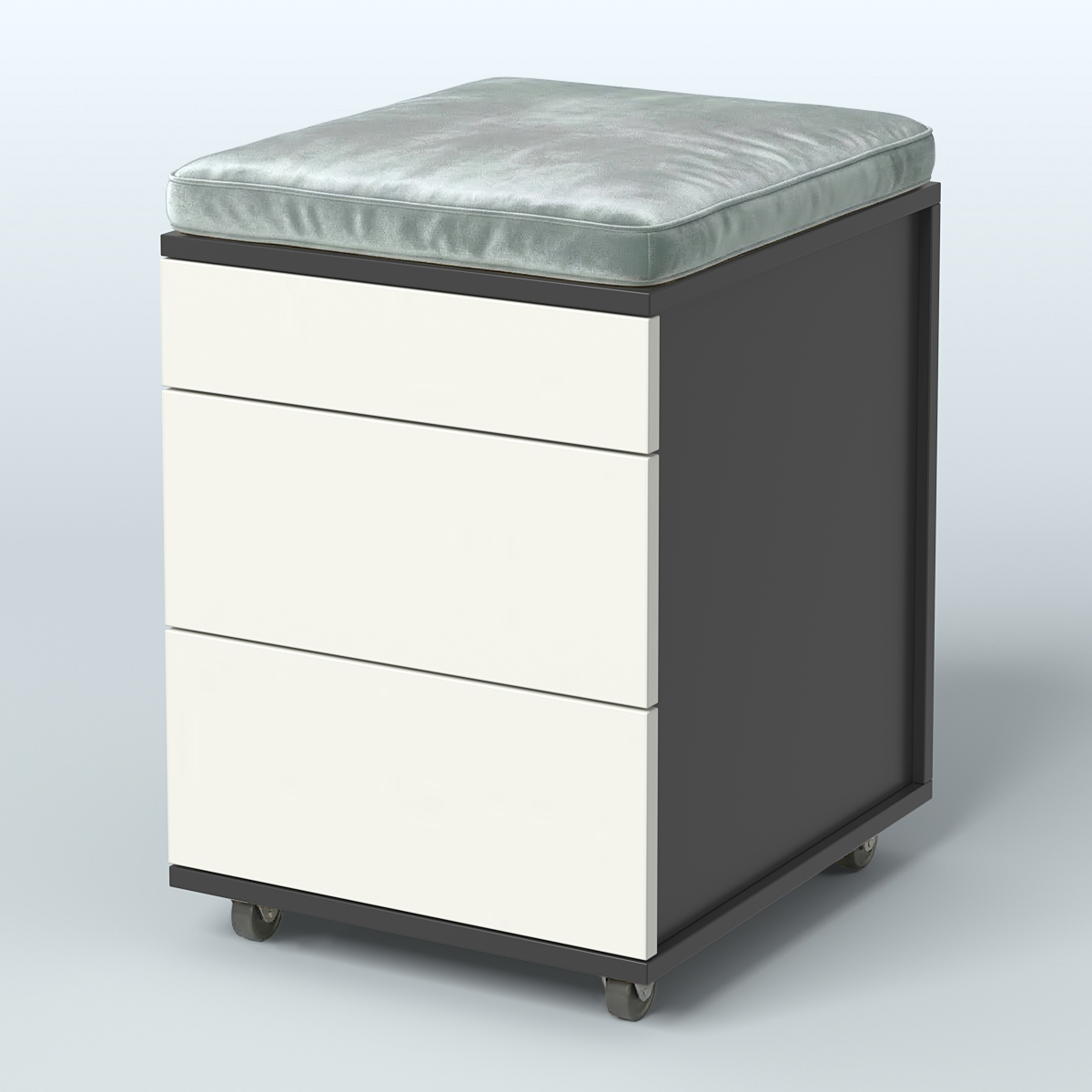 Тумба мобильная 2 ящика + 1 ящик-лоток с подушкой Фламинго, цвет белый + акация + бежевый Черный + Белый