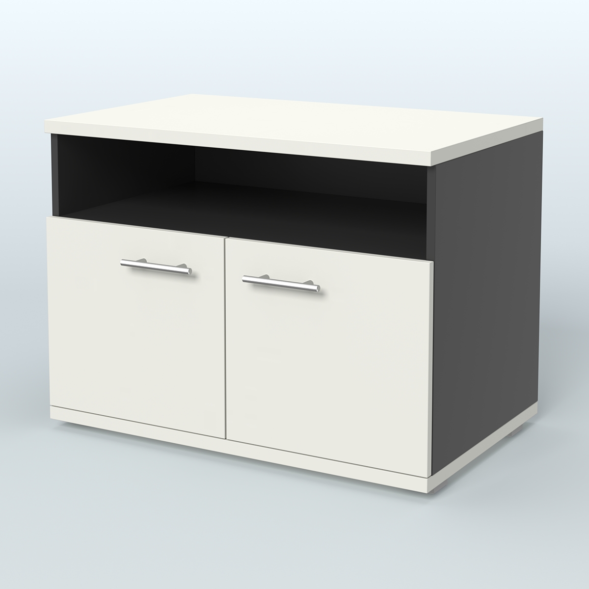 Тумба под оргтехнику, цвет дуб шамони темный Черный + Белый