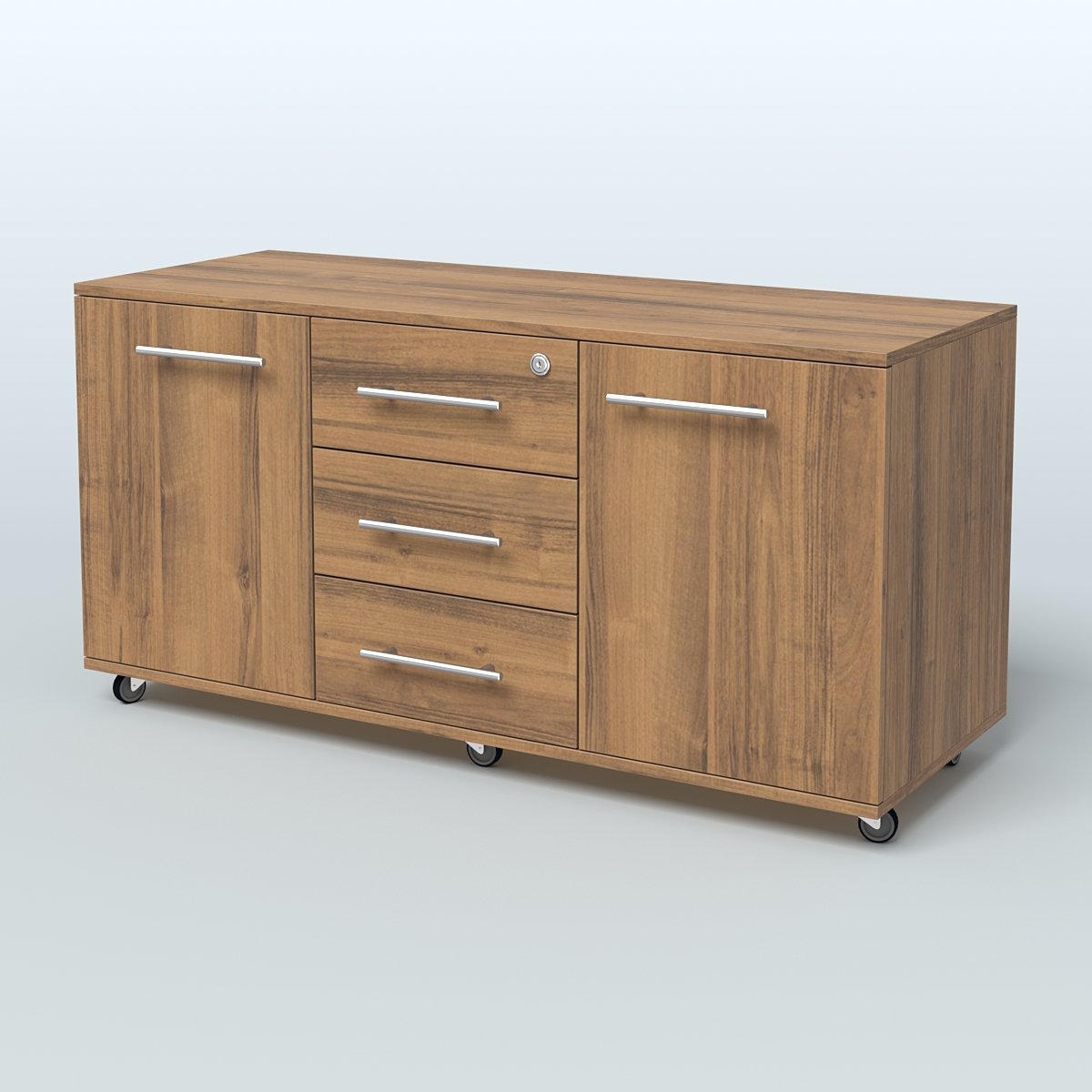 Тумба сервисная с 3 ящиками с замком и 2 фасадами Индиго Вуд, цвет дуб темный + белый Орех