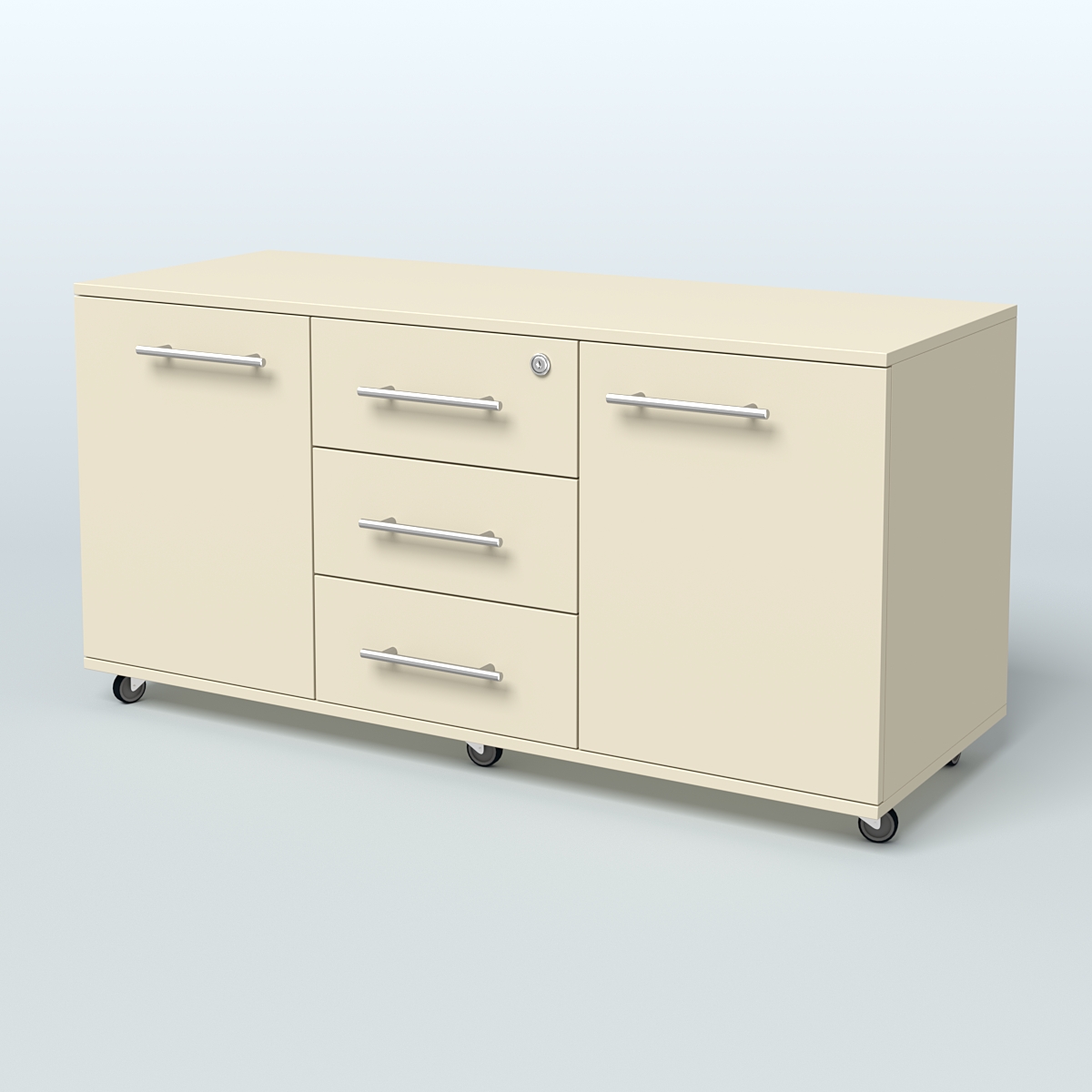 Тумба сервисная с 3 ящиками с замком и 2 фасадами Индиго Вуд, цвет дуб темный + белый Крем Вайс