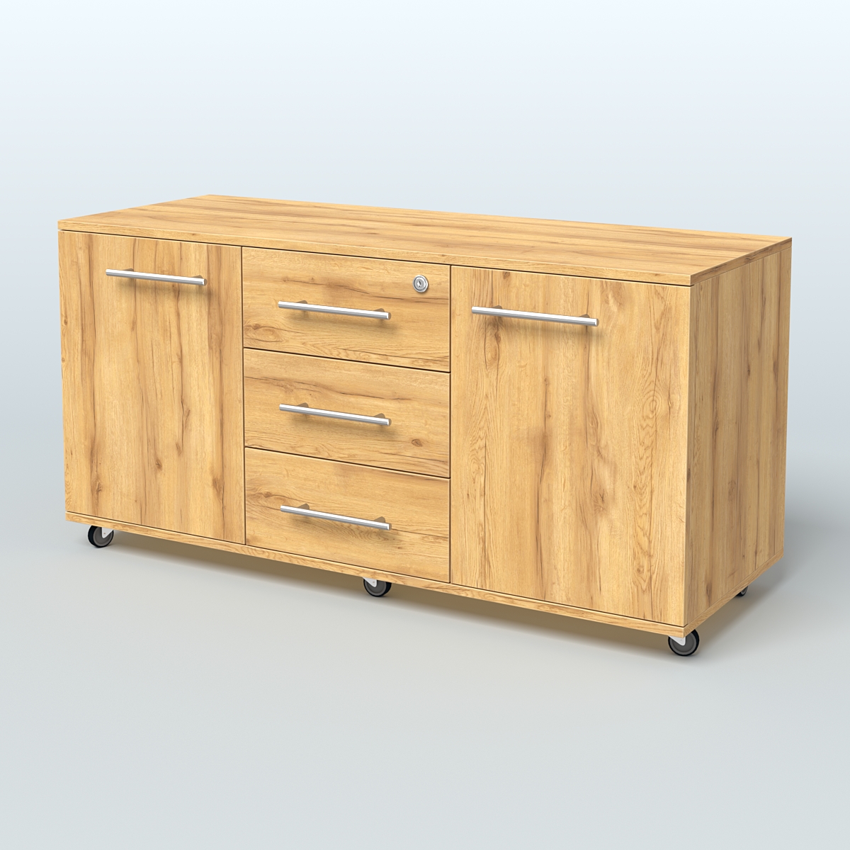 Тумба сервисная с 3 ящиками с замком и 2 фасадами Индиго Вуд, цвет дуб темный + белый Дуб Золотистый