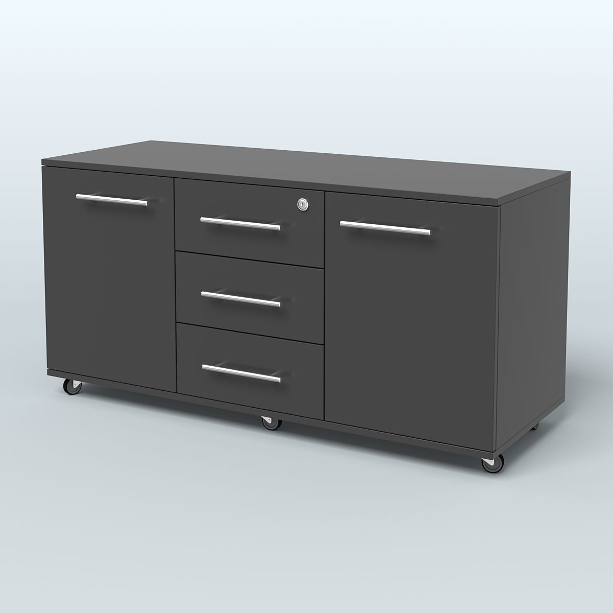 Тумба сервисная с 3 ящиками с замком и 2 фасадами Индиго Вуд, цвет дуб темный + белый Черный