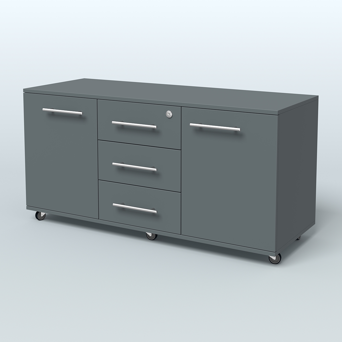 Тумба сервисная с 3 ящиками с замком и 2 фасадами Индиго Вуд, цвет дуб темный + белый Темно-Серый