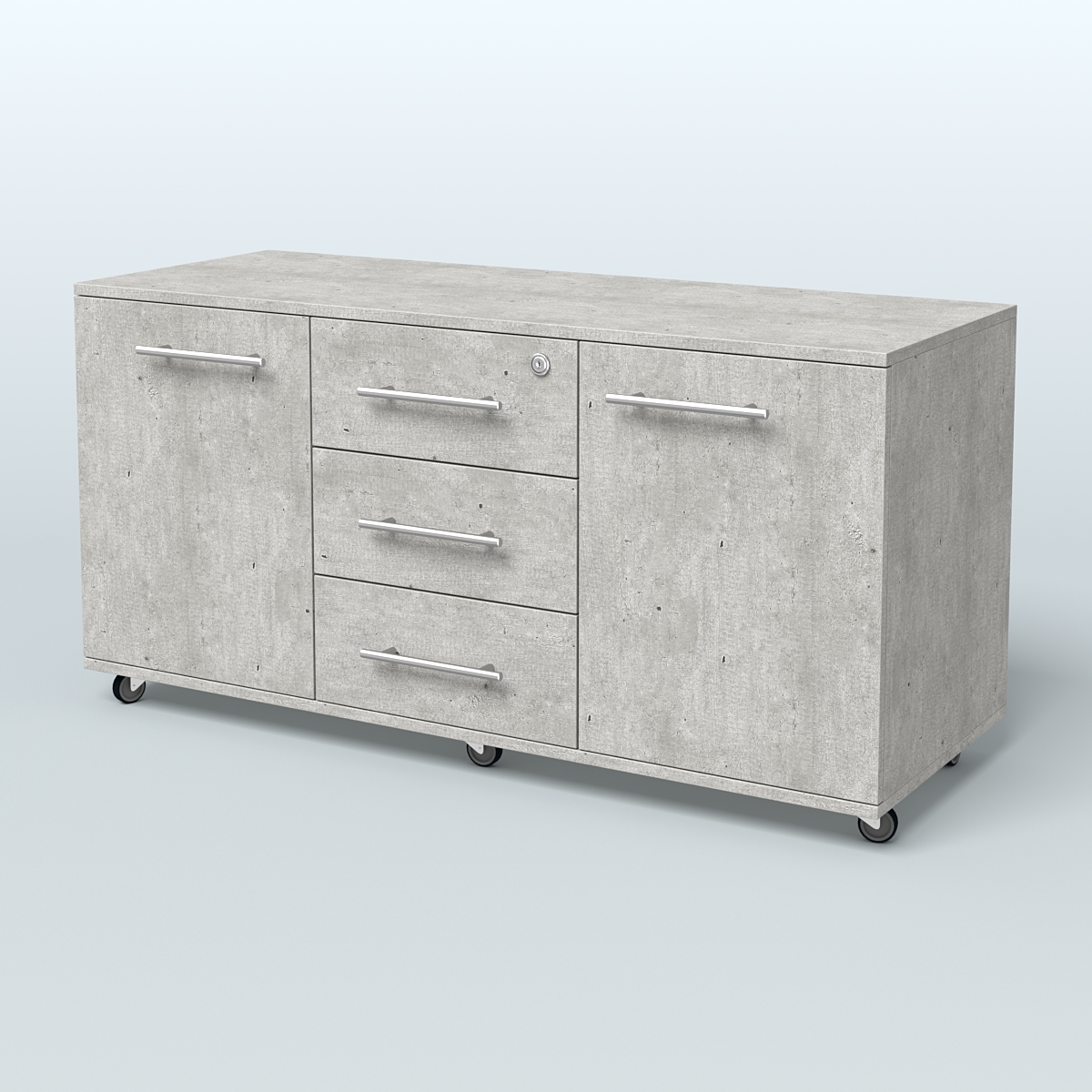 Тумба сервисная с 3 ящиками с замком и 2 фасадами Индиго Вуд, цвет дуб темный + белый Метрополитан Грей