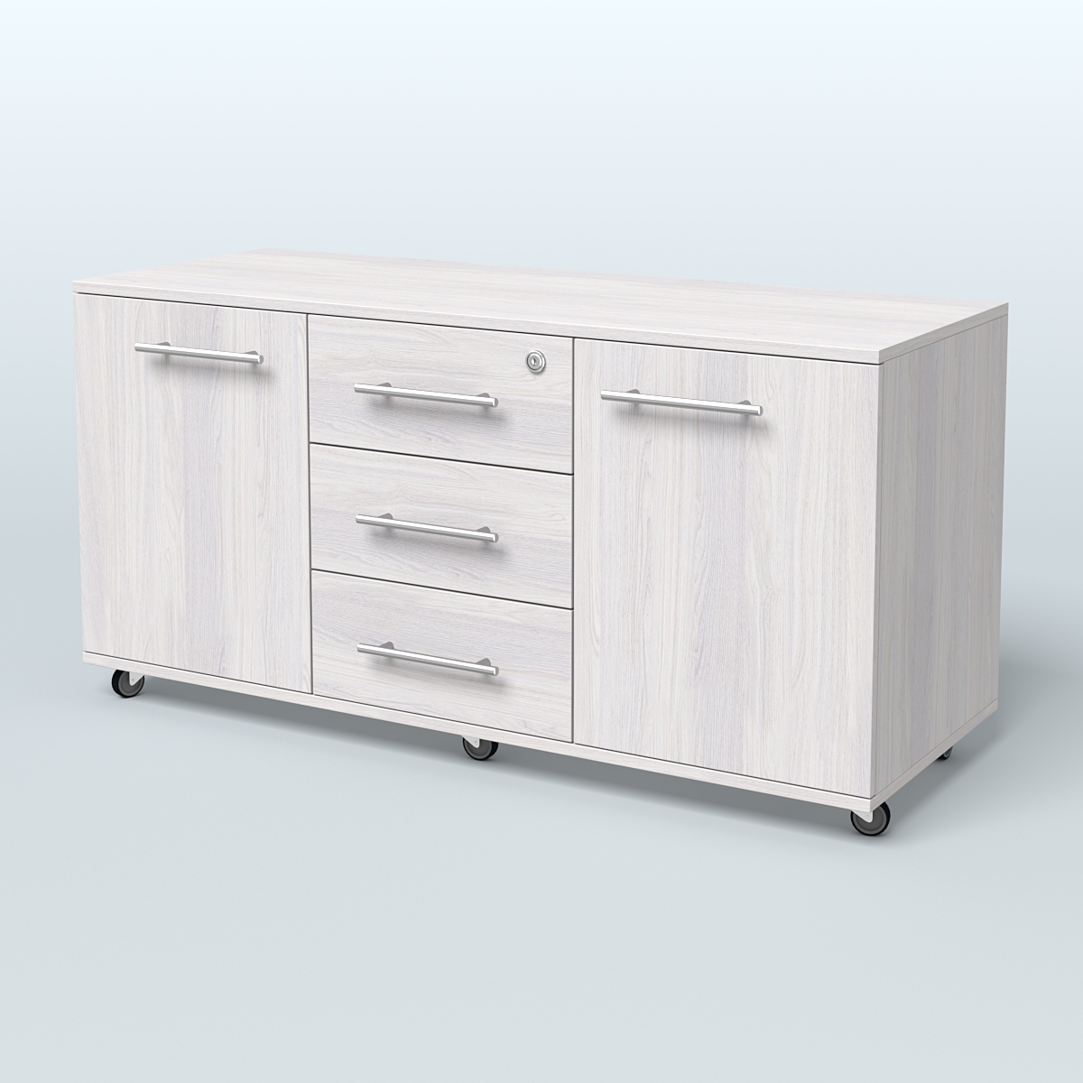 Тумба сервисная с 3 ящиками с замком и 2 фасадами Индиго Вуд, цвет дуб темный + белый Ясень Анкор светлый