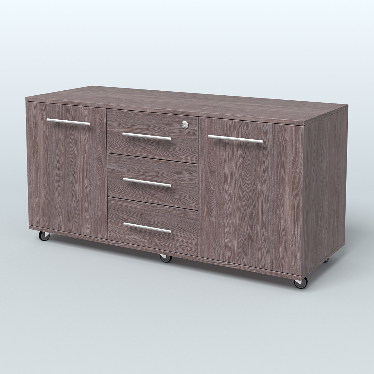 Тумба сервисная с 3 ящиками с замком и 2 фасадами Индиго Вуд, цвет дуб темный + белый Ясень Анкор темный