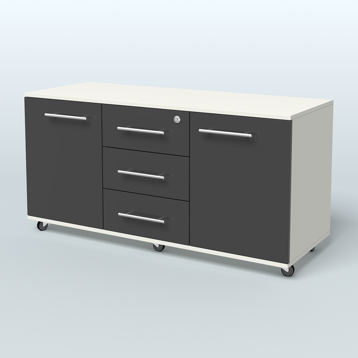 Тумба сервисная с 3 ящиками с замком и 2 фасадами Индиго Вуд, цвет дуб темный + белый Белый и Черный