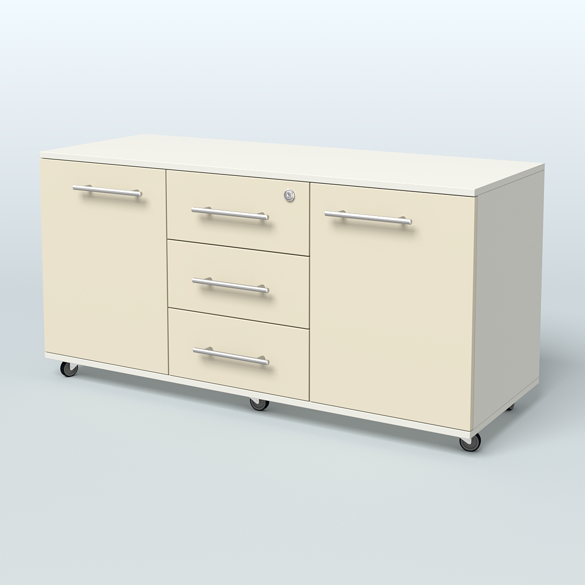 Тумба сервисная с 3 ящиками с замком и 2 фасадами Индиго Вуд, цвет дуб темный + белый Белый + Крем Вайс