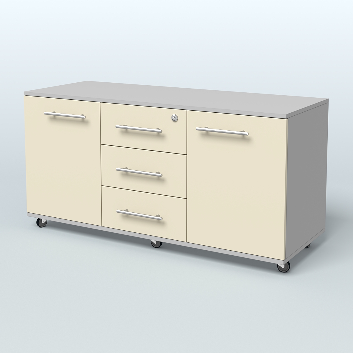 Тумба сервисная с 3 ящиками с замком и 2 фасадами Индиго Вуд, цвет дуб темный + белый Серый + Крем Вайс