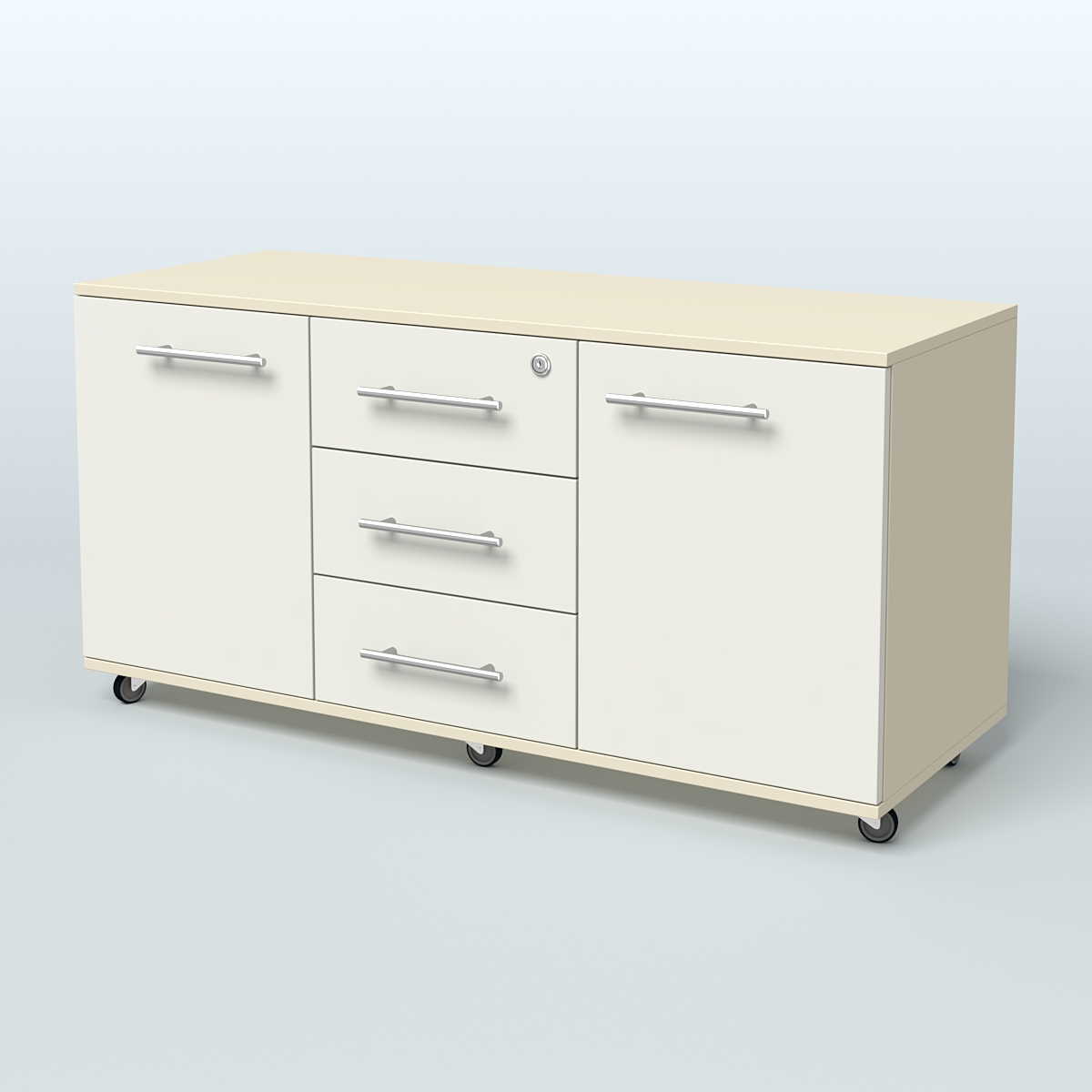 Тумба сервисная с 3 ящиками с замком и 2 фасадами Индиго Вуд, цвет дуб темный + белый Крем Вайс + Белый