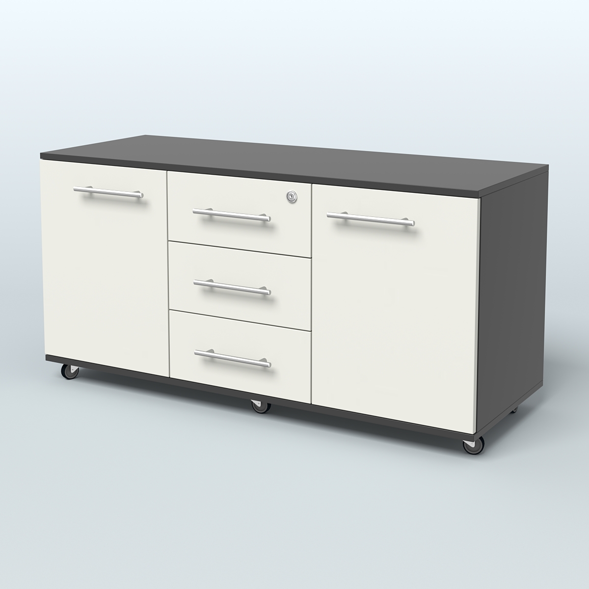 Тумба сервисная с 3 ящиками с замком и 2 фасадами Индиго Вуд, цвет дуб темный + белый Черный + Белый