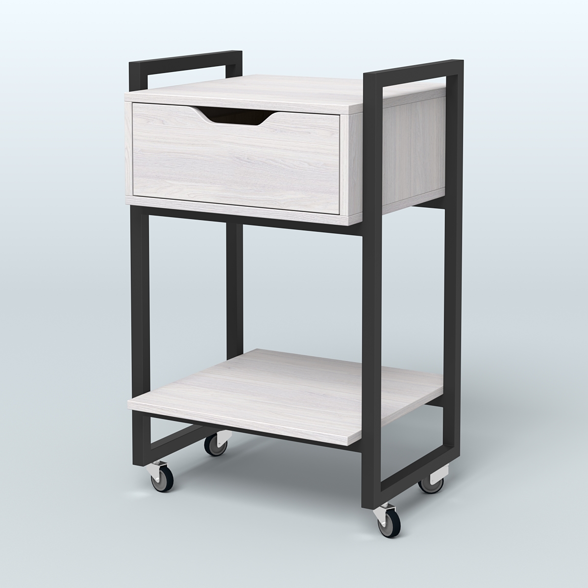 Тумба мобильная с ящиком и полкой Европа, цвет денвер светлый + белый Ясень Анкор светлый