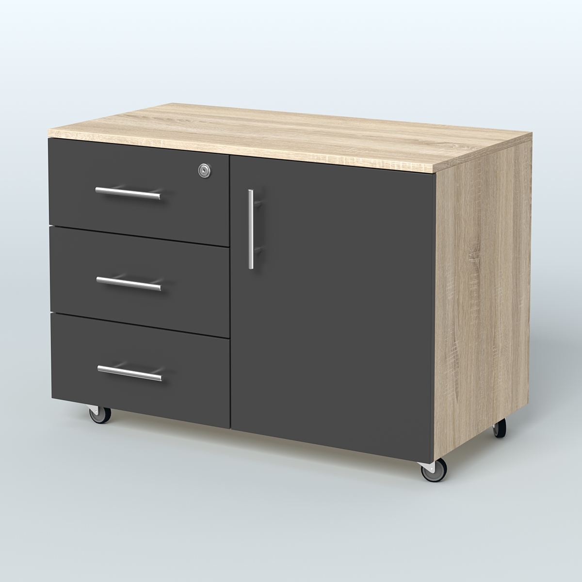 Тумба для оргтехники Види Вуд, цвет мокко Дуб Сонома + Черный