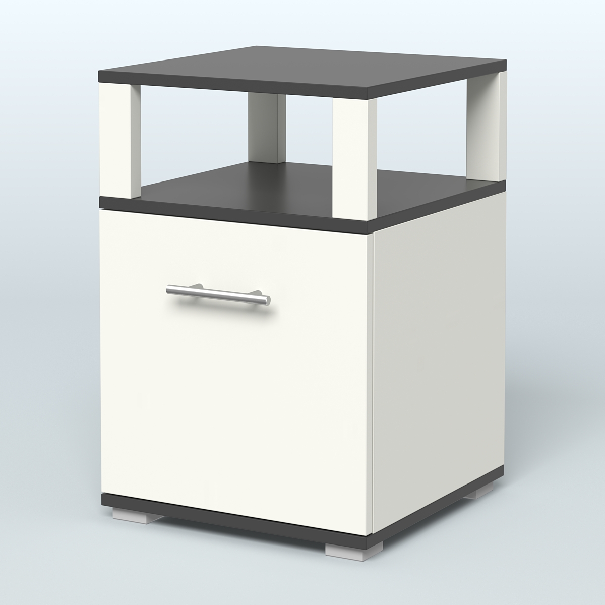 Тумба Динен №2 приставная 1 распашной фасад с надставкой Белый и Черный