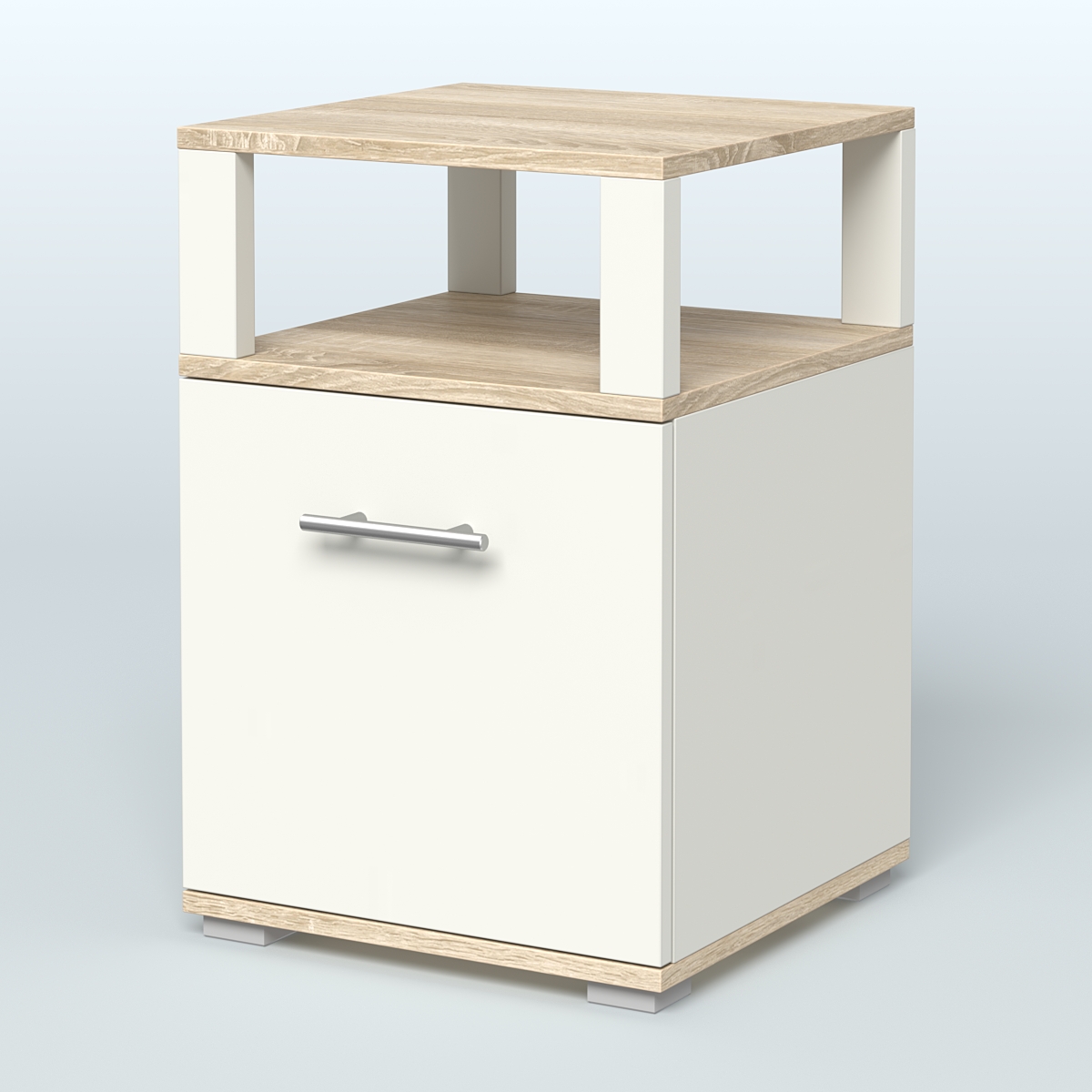 Тумба Динен №2 приставная 1 распашной фасад с надставкой Белый + Дуб Сонома