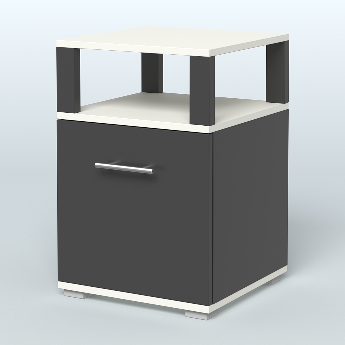 Тумба Динен №2 приставная 1 распашной фасад с надставкой Черный + Белый